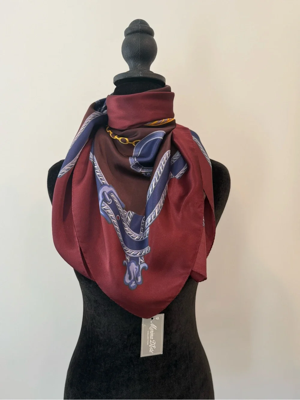 Marina D’Este Silk Scarf 34” Burgundy Red Hand Rolled Made in Italy